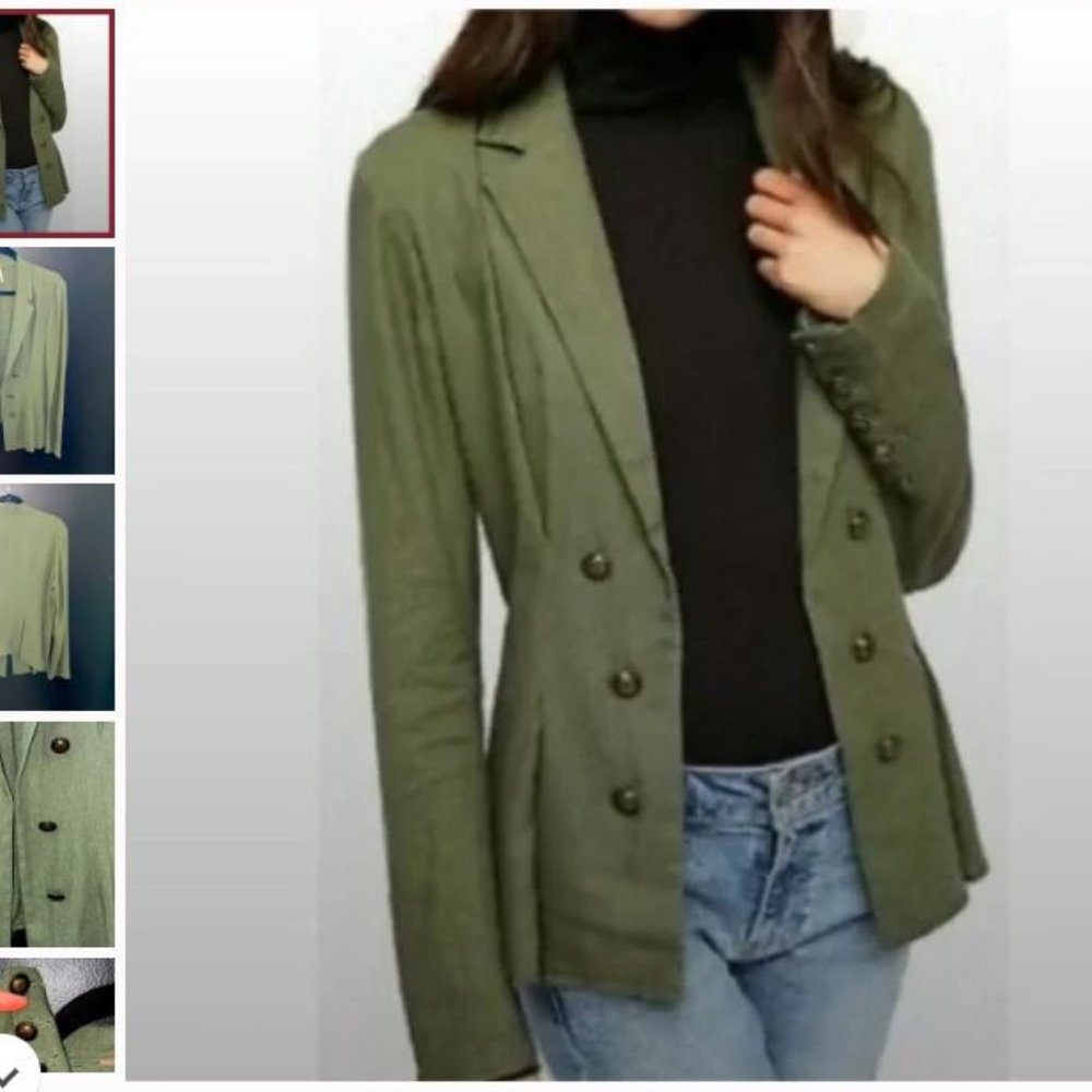Free People Y2K Olive Green Jacket Blazer Cinched Waist Linen